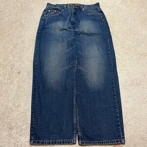 Noiz Y2K Baggy Skater Acid Washed Faded Embroidered Blue Jeans 34Wx31L